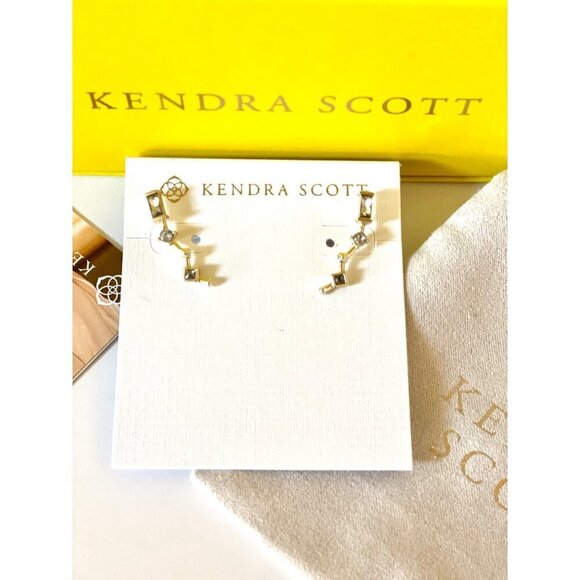Kendra Scott Sutton Climber Earring Gold Smokey Mix Clear Stones Gift Box Bag - Picture 2 of 13
